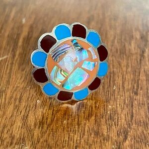 Mexican Shell Ring Women’s Adjustable Blue Orange Bohemian Boho Cultural